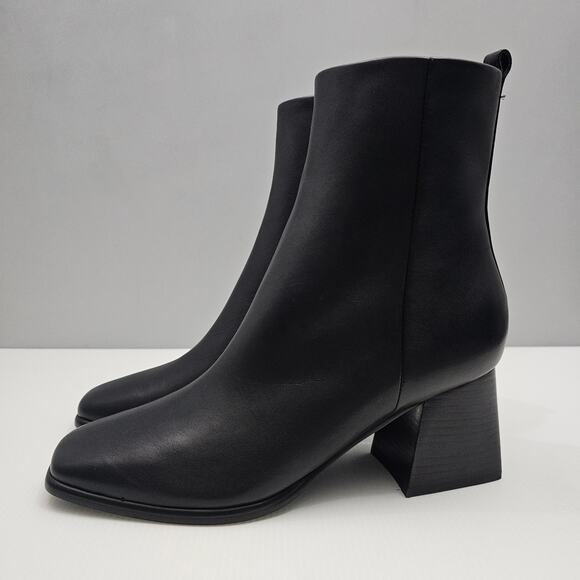 NEW Marc Fisher LTD Floria Ankle Bootie Womens 10 Black Leather Square Toe Heel - Picture 1 of 14